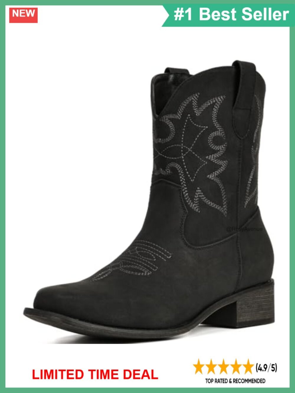 Square Toe Western Ankle Cowgirl Booties Faux Leather Pull-On